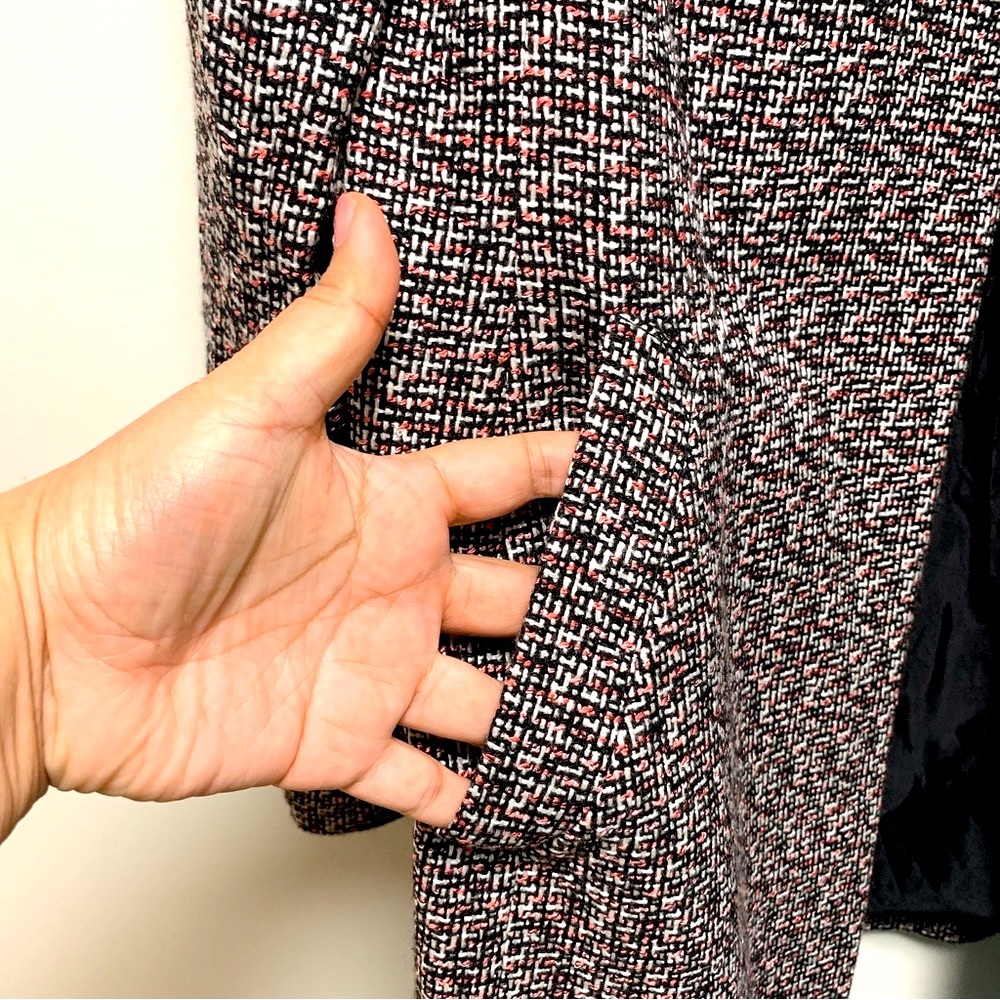 Karl Lagerfeld Elegant Faux Pearls Collar Long Jacket Sz L - Picture 4 of 6